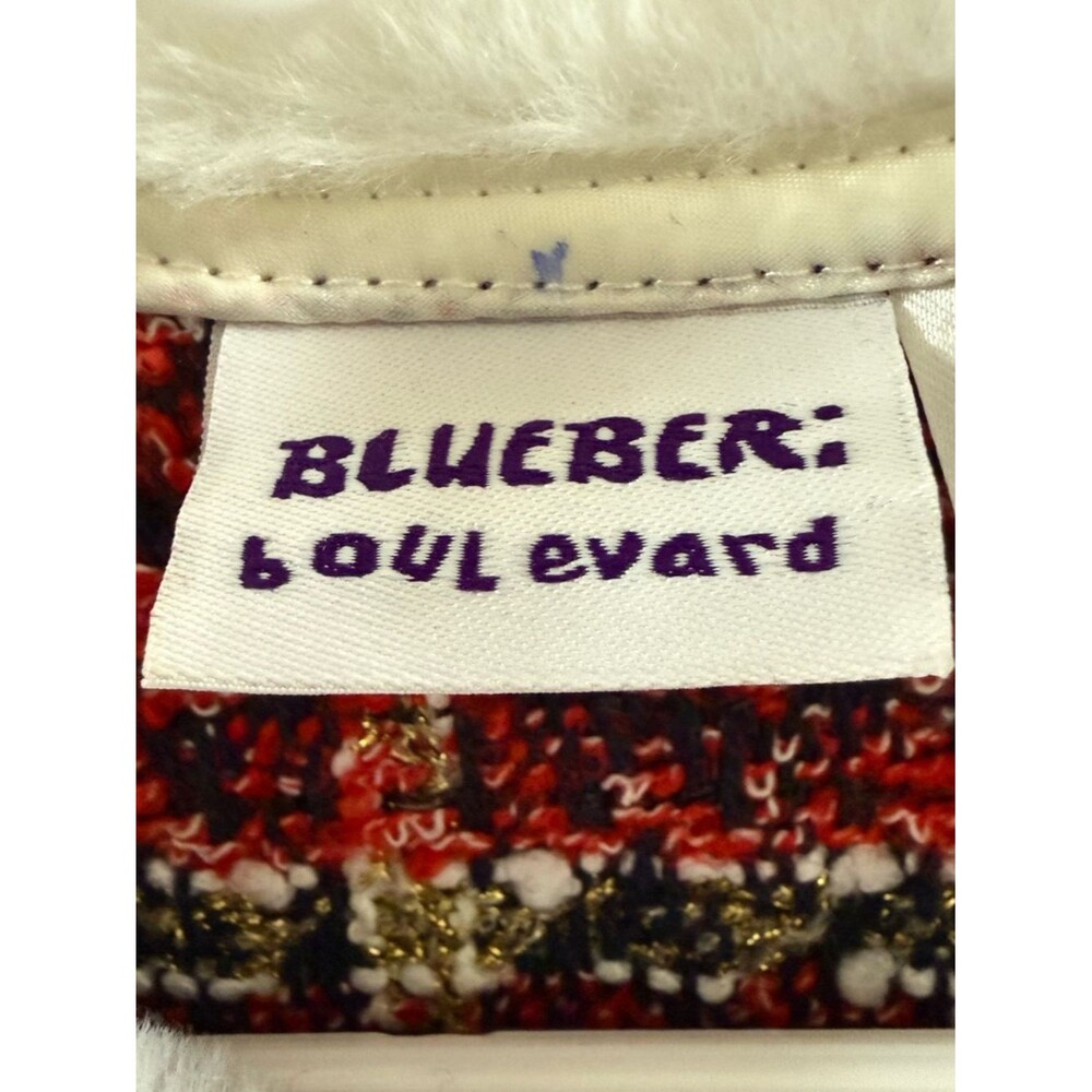 Blueberi Boulevard Red Plaid Tweed Dress Faux Fur Collar Bows 2T Holiday - Picture 3 of 11